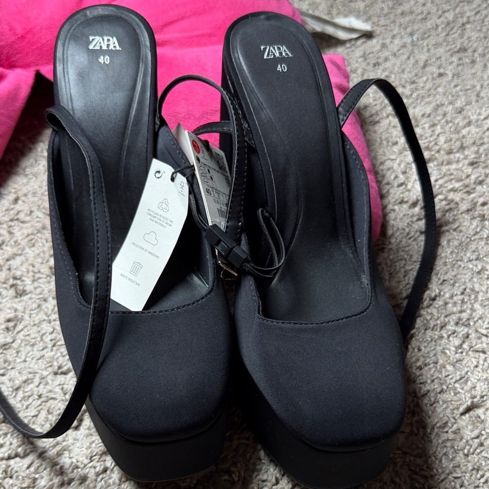 Zara Black Platform Slingback Pumps